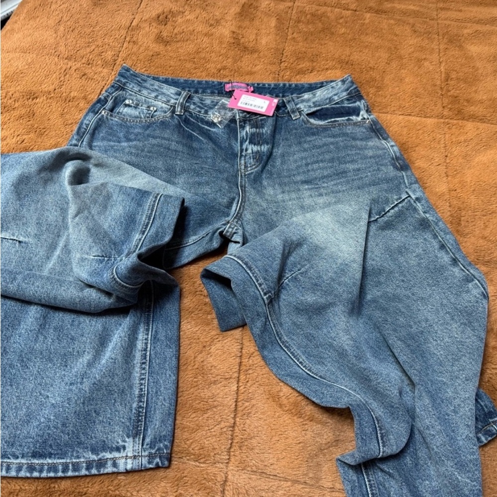 Edikted Dark Blue Wide Leg Jeans